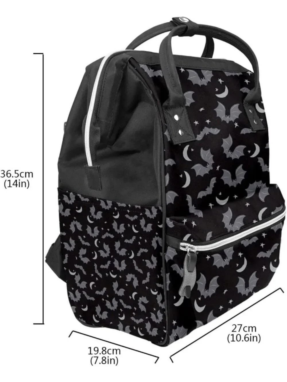 Stylish Black & Gray Bats Diaper Bag Backpack - Large Capacity, Multi-Function